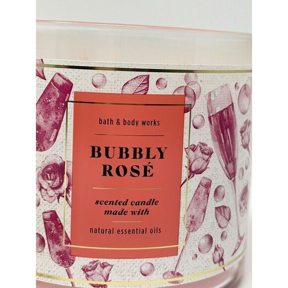 Bath & Body Works BUBBLY ROSE 3 Wick Candle New Unburned Pink 14.5oz - Picture 3 of 4